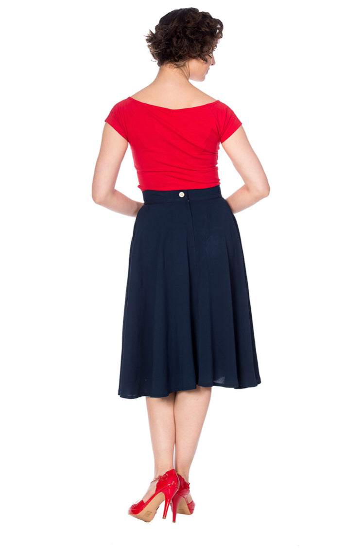 Cute As A Button 50s Skirt in Navy by Banned