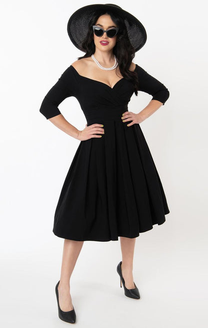 Marceline 50s Black Swing Dress by Unique Vintage