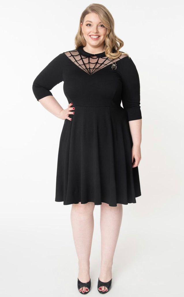 Endora Black Spiderweb Fit & Flare Dress by Unique Vintage