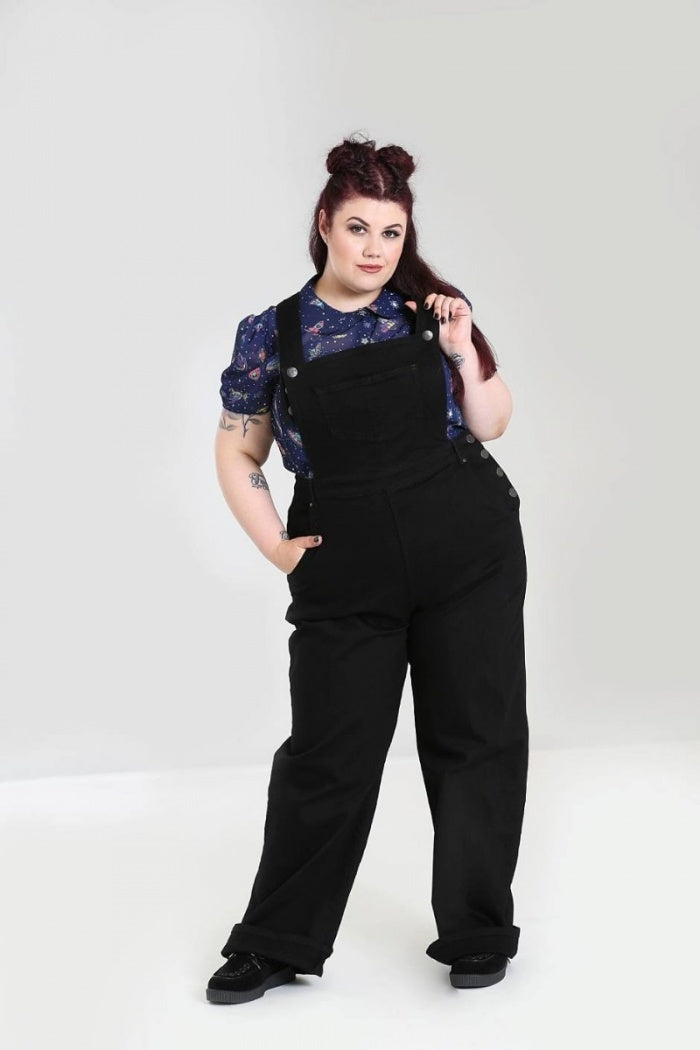 Elly May Denim Dungarees in Black by Hell Bunny