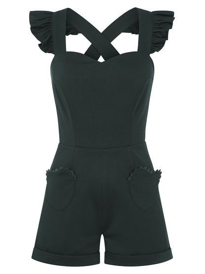Lisa Plain Playsuit in Green by Collectif