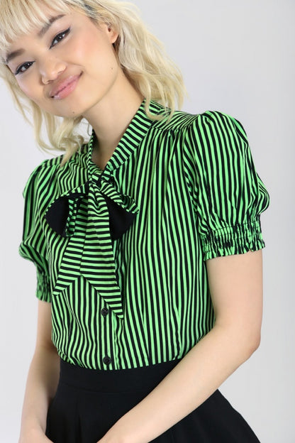Humbug Blouse in Green and White by Hell Bunny