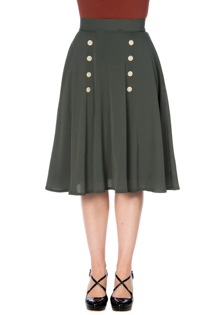 Cute As A Button 50s Skirt in Olive Green by Banned