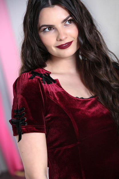 hell bunny burgundy dress Hell Bunny Velvet Whimsigoth Goth Witchy Prudence Dress Burgundy Size XxL