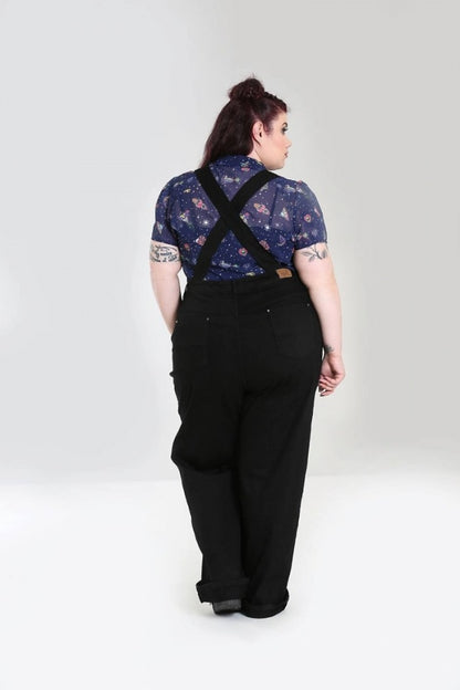 Elly May Denim Dungarees in Black by Hell Bunny