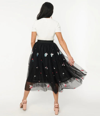 Hilty Black Tulle & Rainbow Unicorn Skirt by Unique Vintage