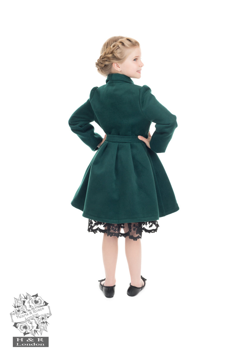 Girls Green Vintage Swing Coat by Hearts and Roses