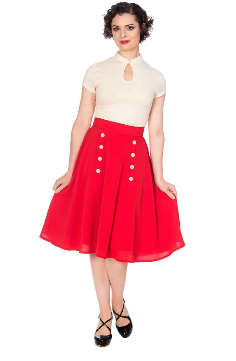 Cute As A Button 50s Skirt in Red by Banned