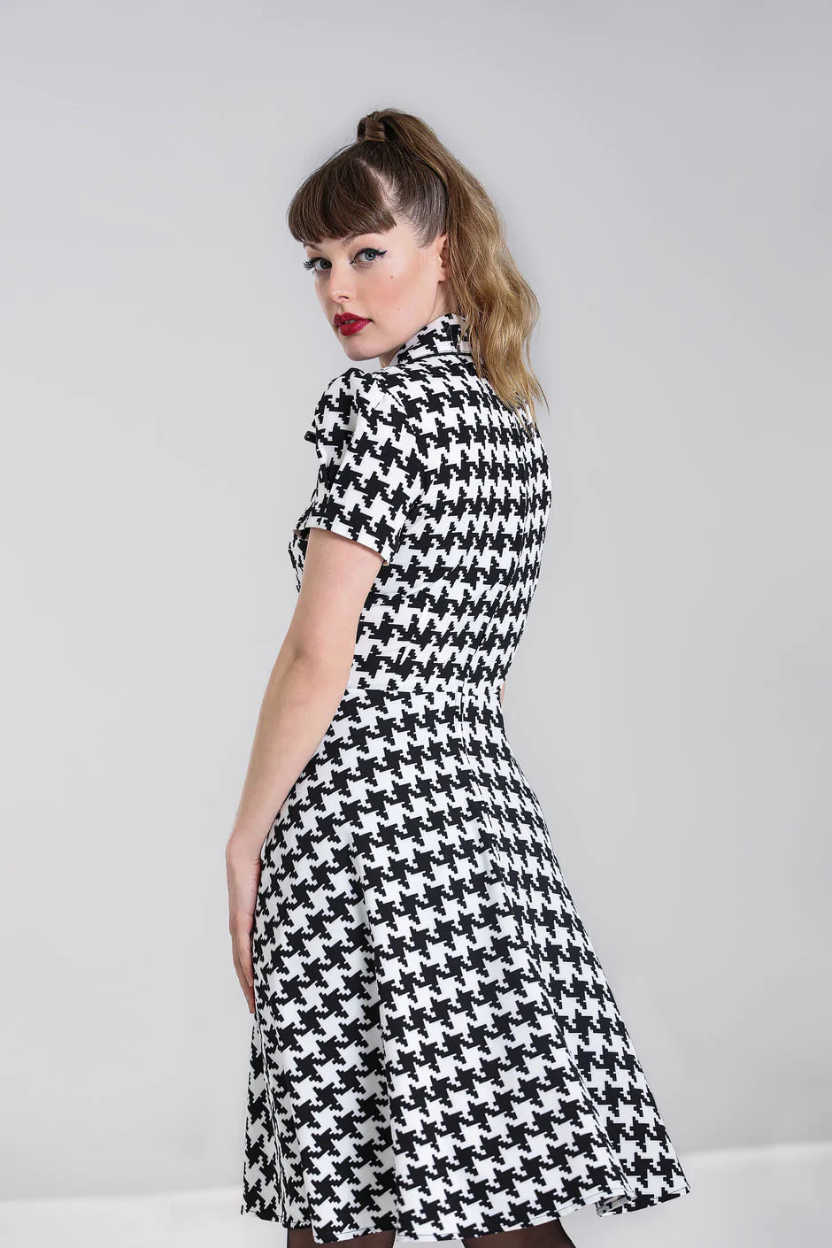 Blake Houndstooth Mid Dress by Hell Bunny