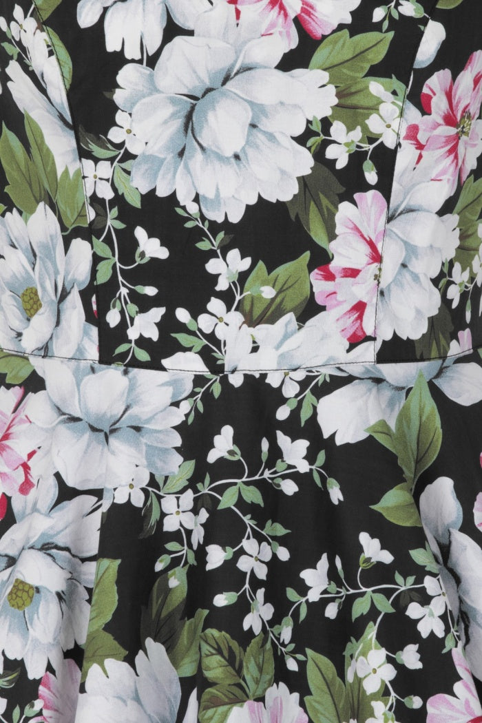 A close up of the floral print 