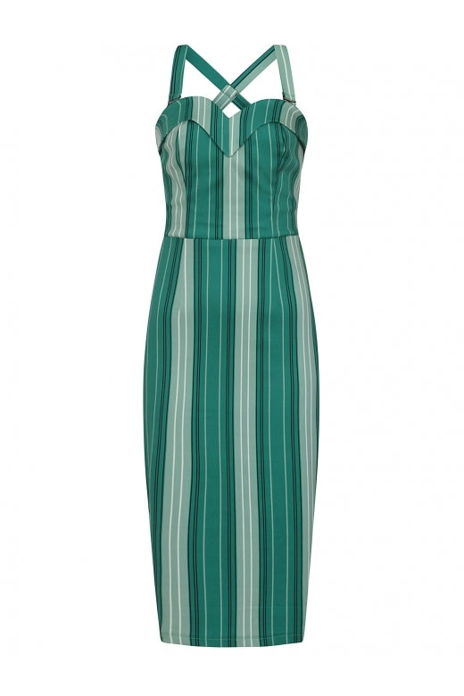 Kiana Green Striped 50s Pencil Dress by Collectif