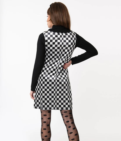Black & Grey Checkerboard Velvet Art Department Shift Dress by Smak Parlour