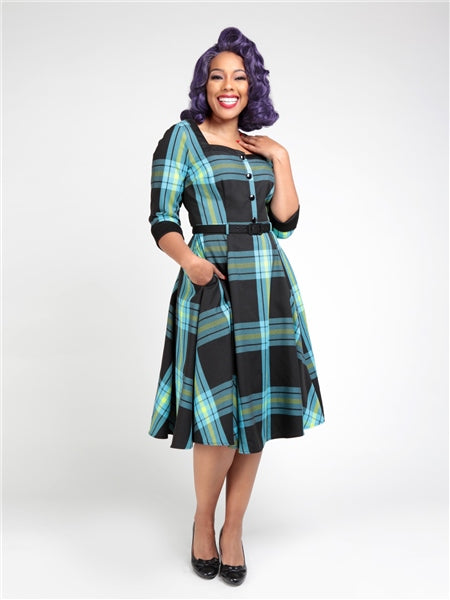 Linette Evening Check Swing Dress by Collectif
