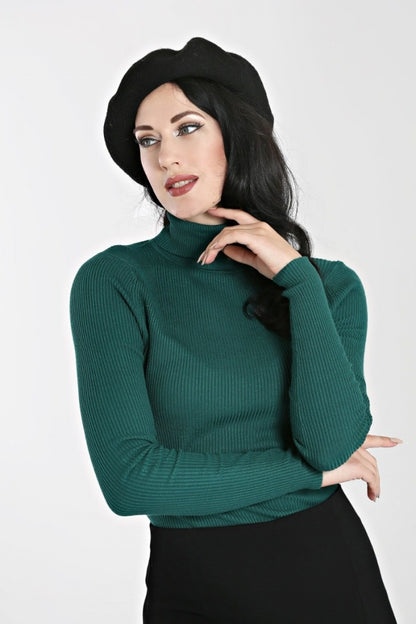 Spiros Top in Dark Green by Hell Bunny