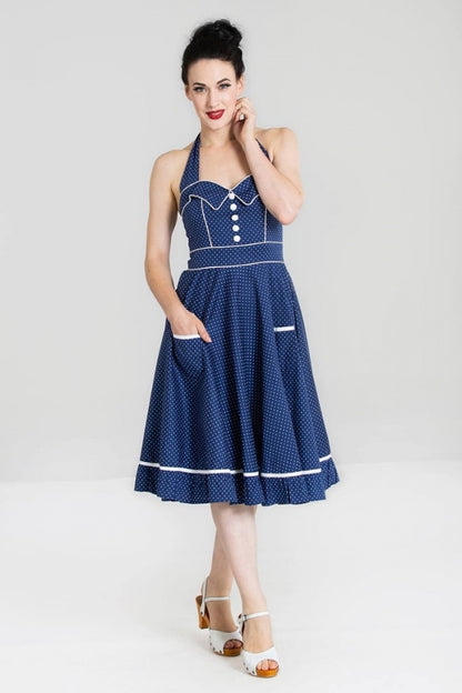 Vanity Dress in Blue & White by Hell Bunny