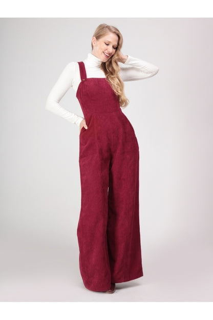 Mila Cord Dungarees in Burgundy by Bright And Beautiful
