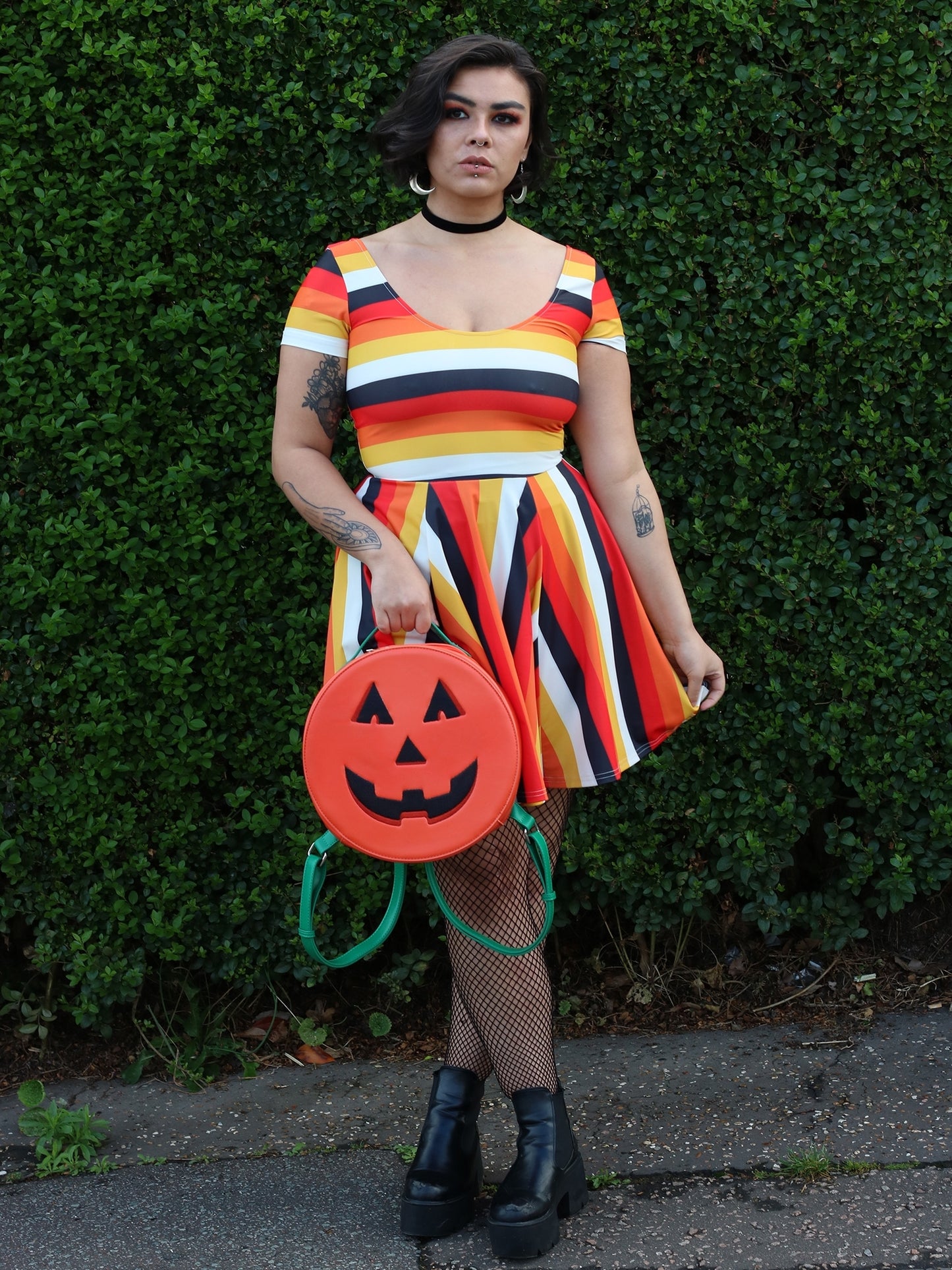 Lila Candy Corn Stripe Skater Dress by Collectif