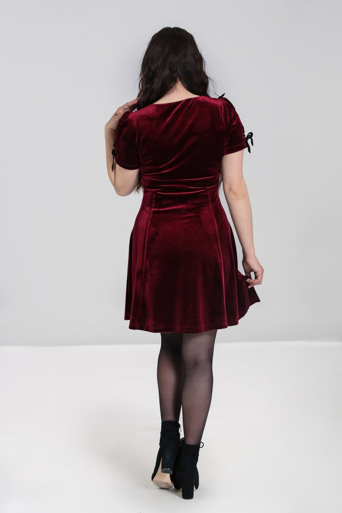 Everly Burgundy Velvet Mini Dress by Hell Bunny