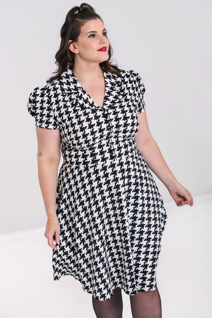 Blake Houndstooth Mid Dress by Hell Bunny