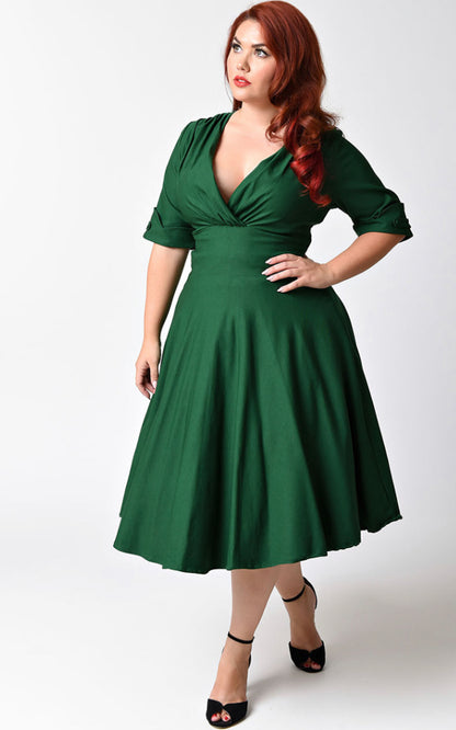 Delores 1950s Style Emerald Green Swing Dress by Unique Vintage