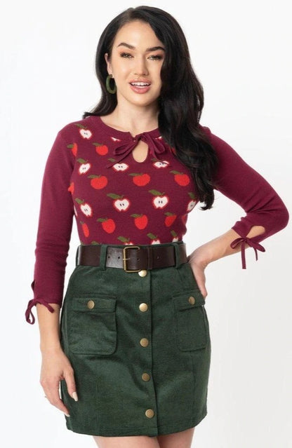 Plus Size Burgundy and Apple Swoosie Sweater by Unique Vintage