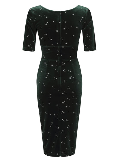Trixie Glitter Star Velvet Pencil Dress by Collectif