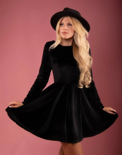 Black Velvet Long Sleeve Dress