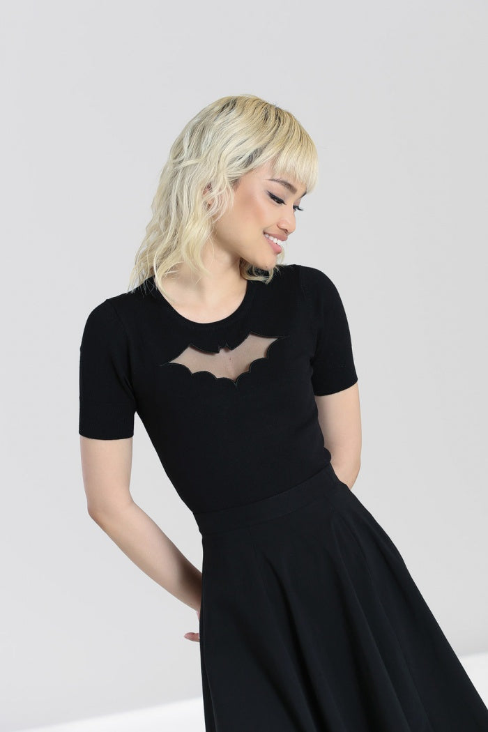 Bat Top in Black by Hell Bunny