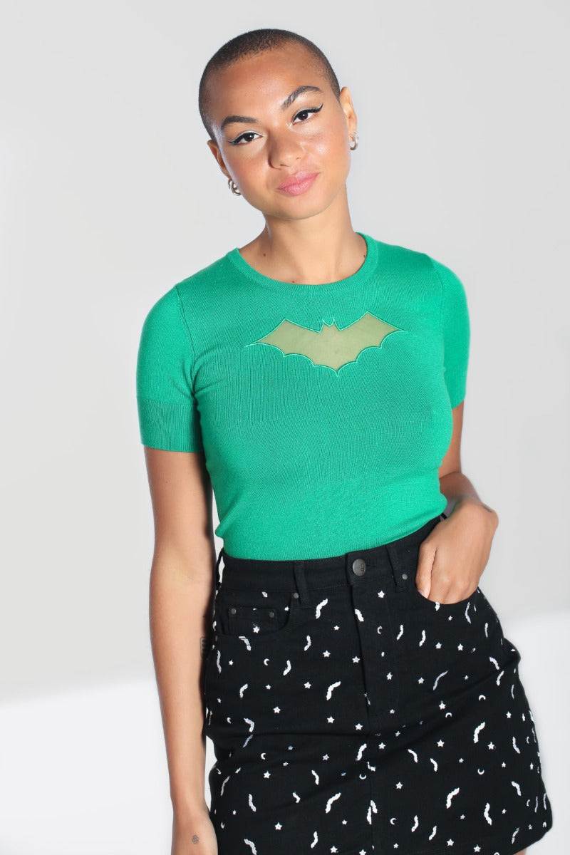 Bat Top in Green by Hell Bunny
