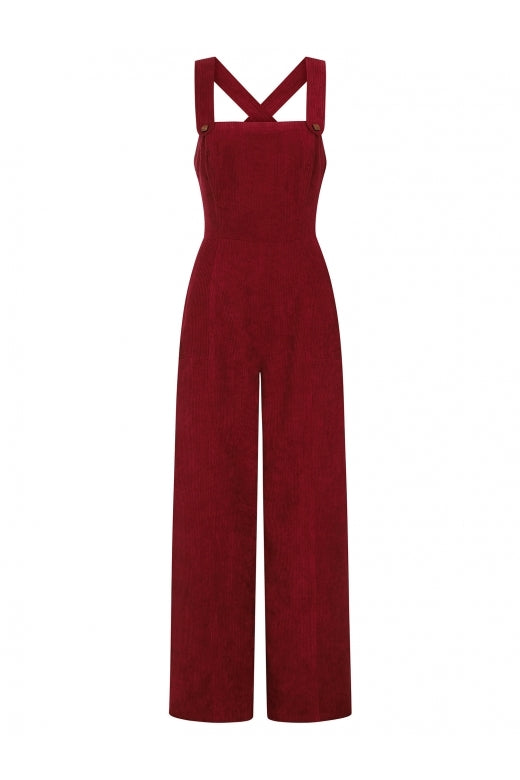 Mila Cord Dungarees in Burgundy by Bright And Beautiful