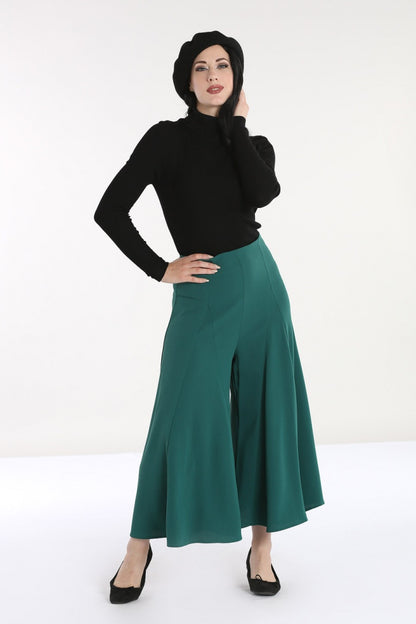 Godet Culottes in Green by Hell Bunny