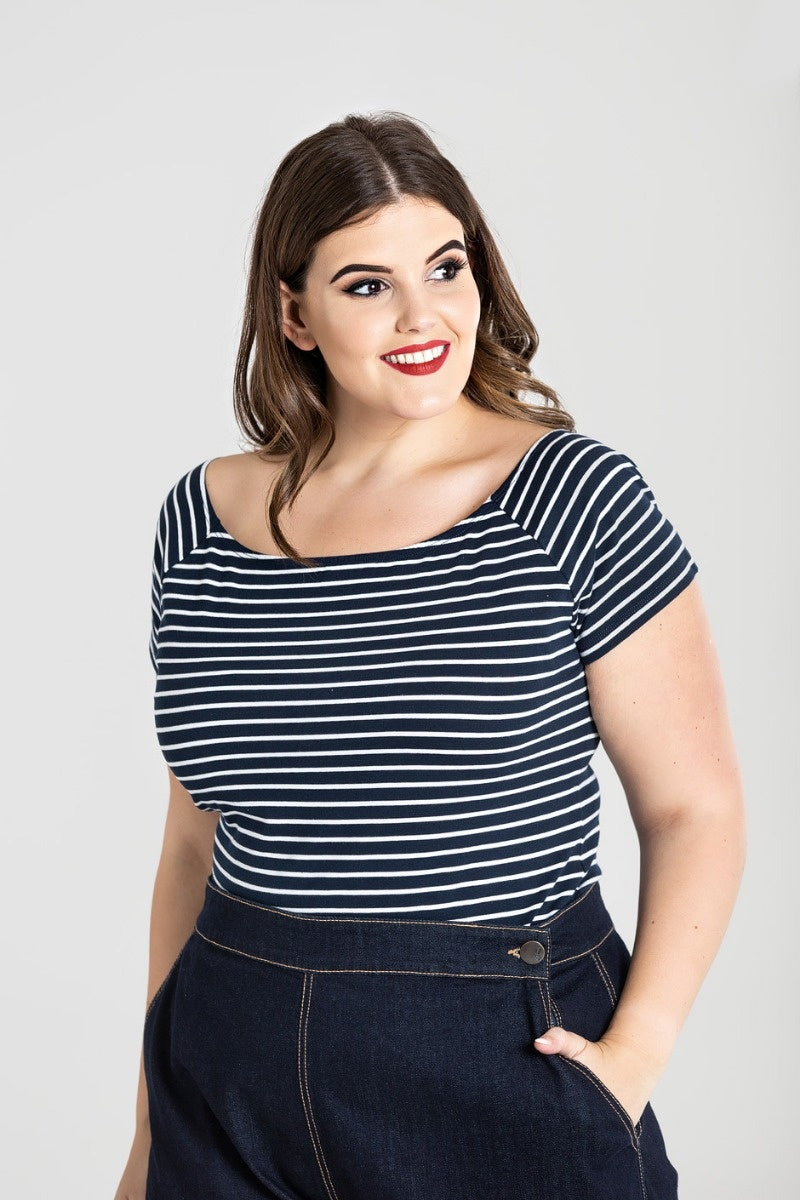 Verity Top in Navy Blue by Hell Bunny