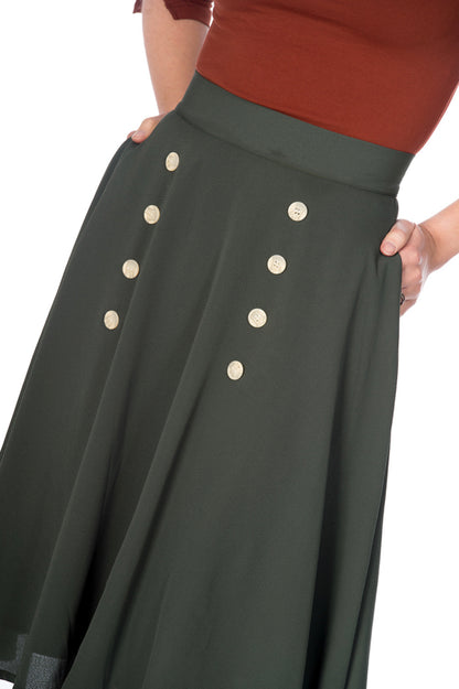 Cute As A Button 50s Skirt in Olive Green by Banned