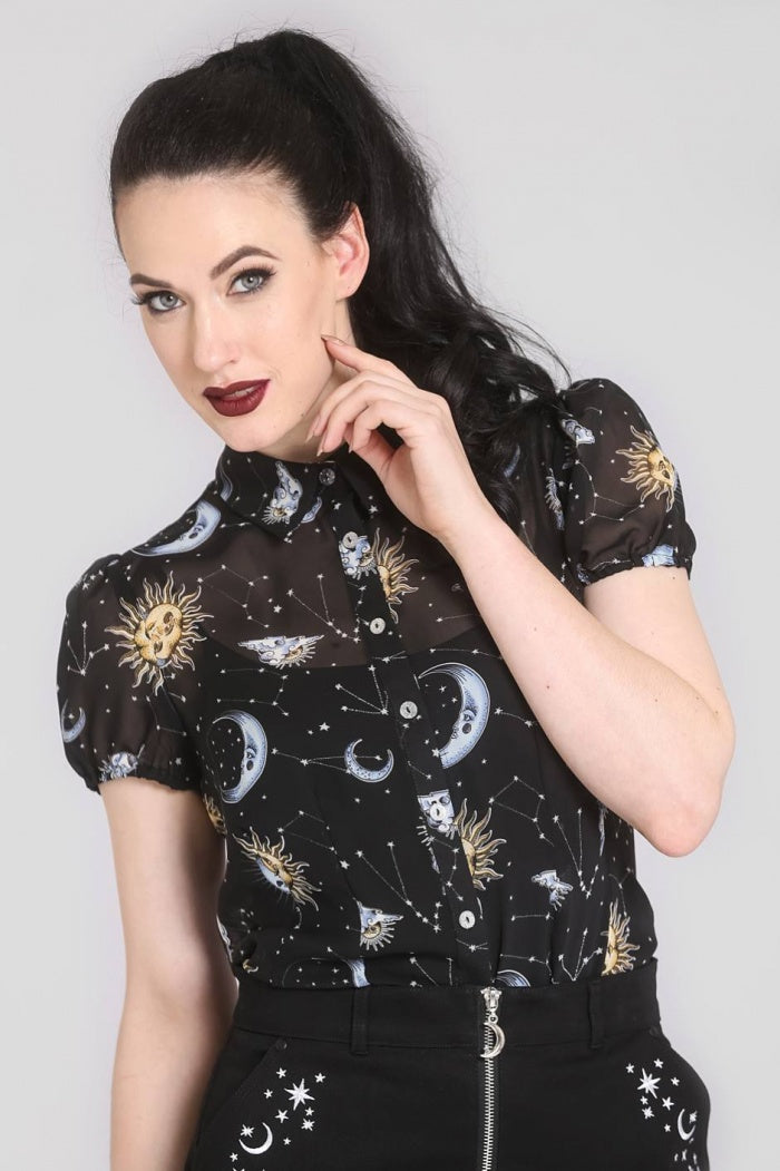 Solaris  Moon, Sun and Stars Blouse by Hell Bunny
