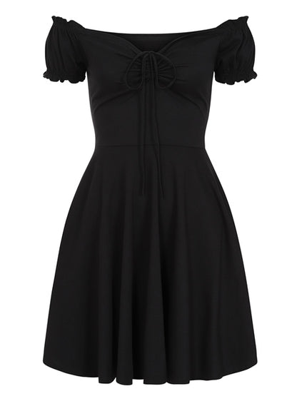 Sasha Plain Black Mini Flared Dress by Collectif