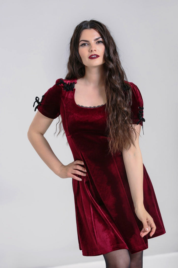 Everly Burgundy Velvet Mini Dress by Hell Bunny Lemonie Boutique Everly Burgundy Velvet Mini Dress by Hell Bunny Lemonie Boutique