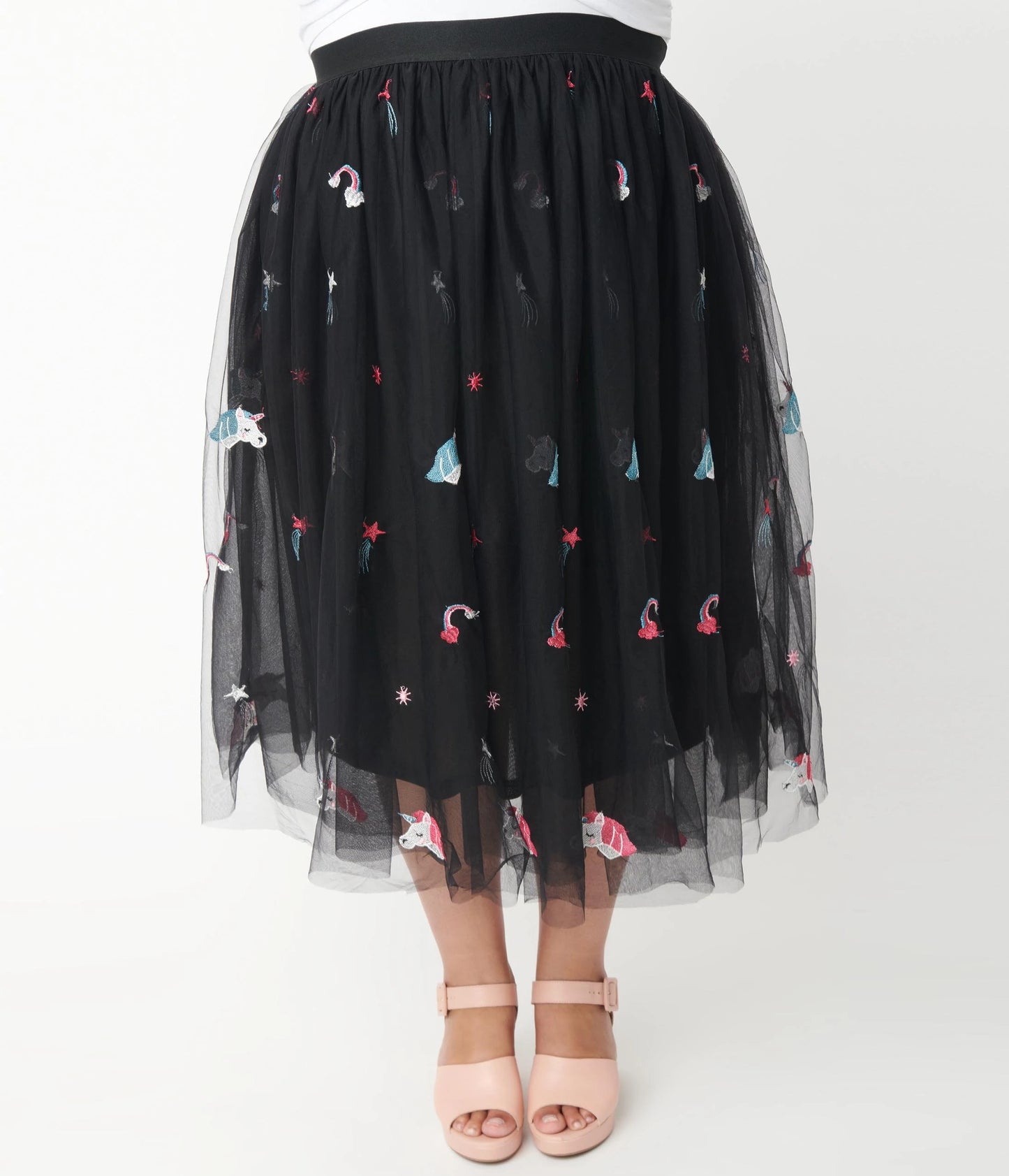 Black Tulle & Rainbow Unicorn Hilty Skirt by Unique Vintage
