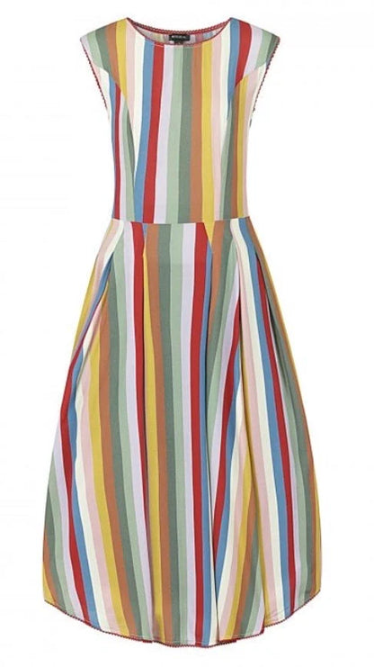 Flat lay of the Astrid Deckchair Stripe Dress against a plain white background