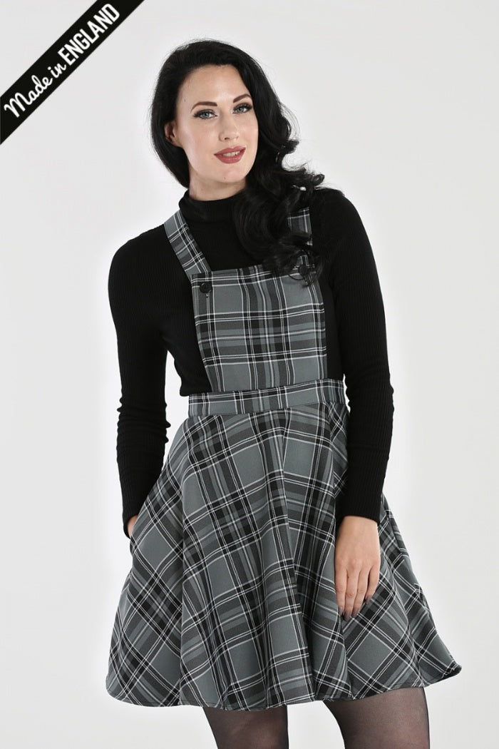 Islay Pinafore Dress in Grey by Hell Bunny