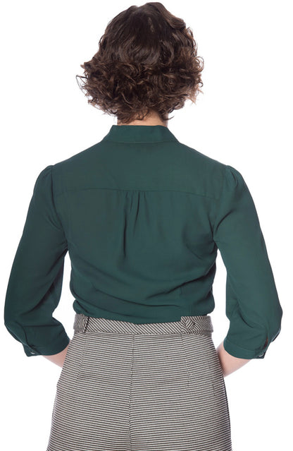 Perfect Pussybow Blouse in Forest Green by Banned