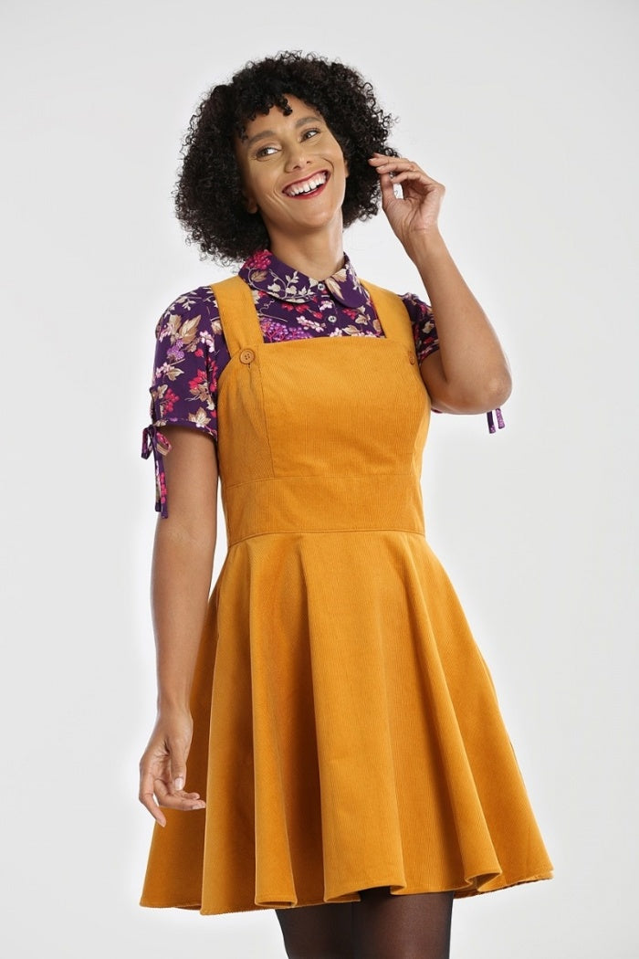 Wonder Years Pinafore Dress in Mustard by Hell Bunny