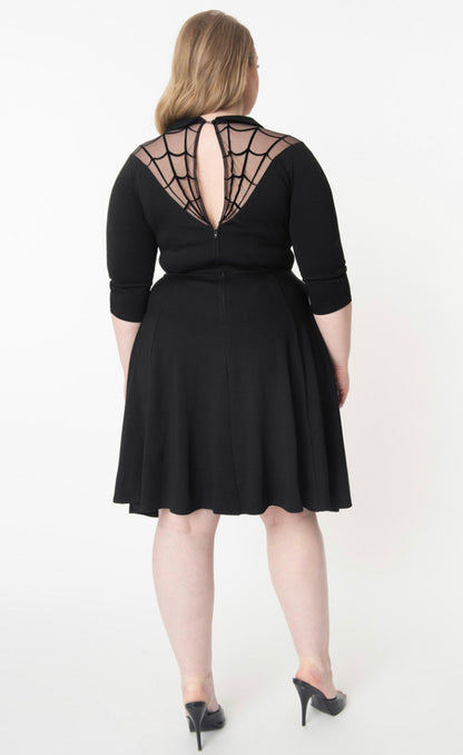 Black Spiderweb Endora Fit & Flare Dress by Unique Vintage