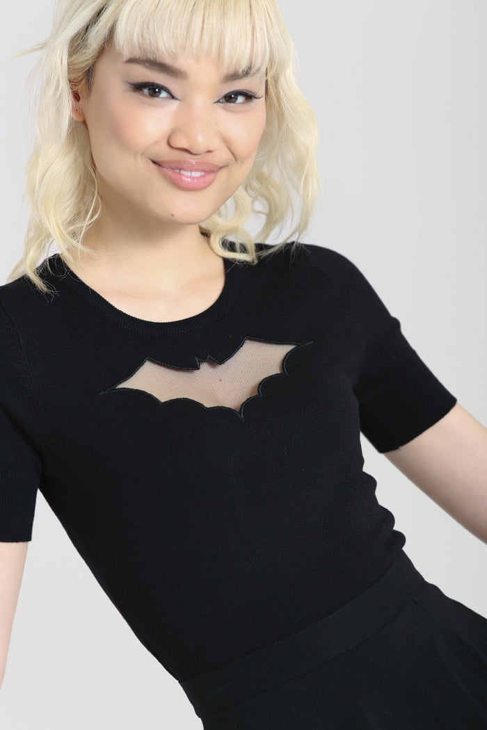 Bat Top in Black by Hell Bunny