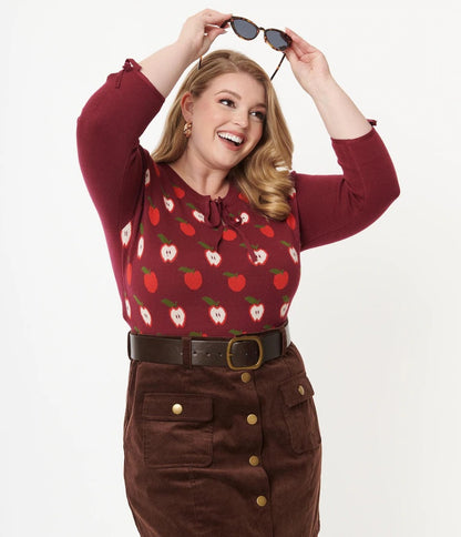 Plus Size Burgundy and Apple Swoosie Sweater by Unique Vintage