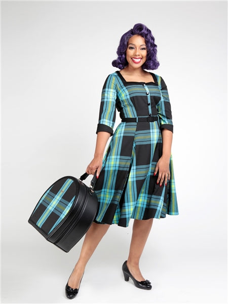 Linette Evening Check Swing Dress by Collectif Lemonie Boutique Linette Evening Check Swing Dress by Collectif Lemonie Boutique