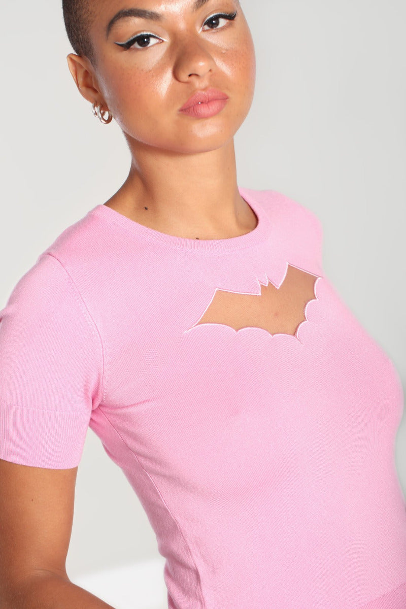 Bat Top in Pink by Hell Bunny
