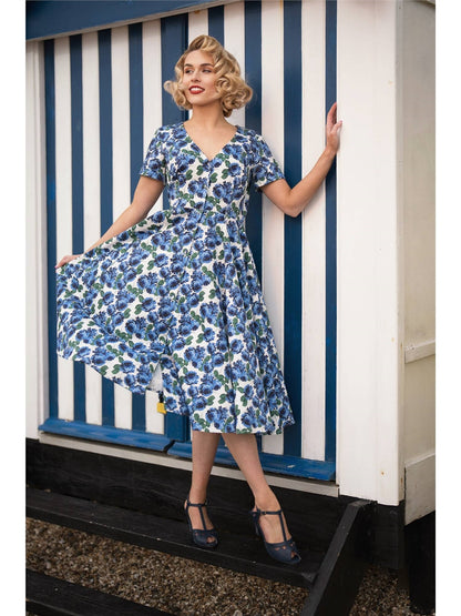 Shana Pretty Roses Swing Dress by Collectif - Lemonie Boutique